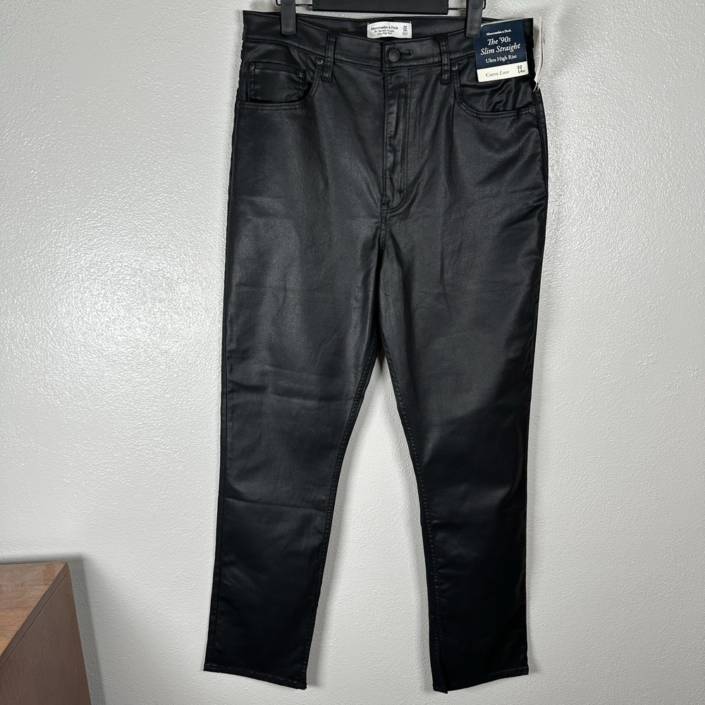 NEW Abercrombie & Fitch 90s Slim Straight Ultra High Rise Curve Love 32/14 Waxed